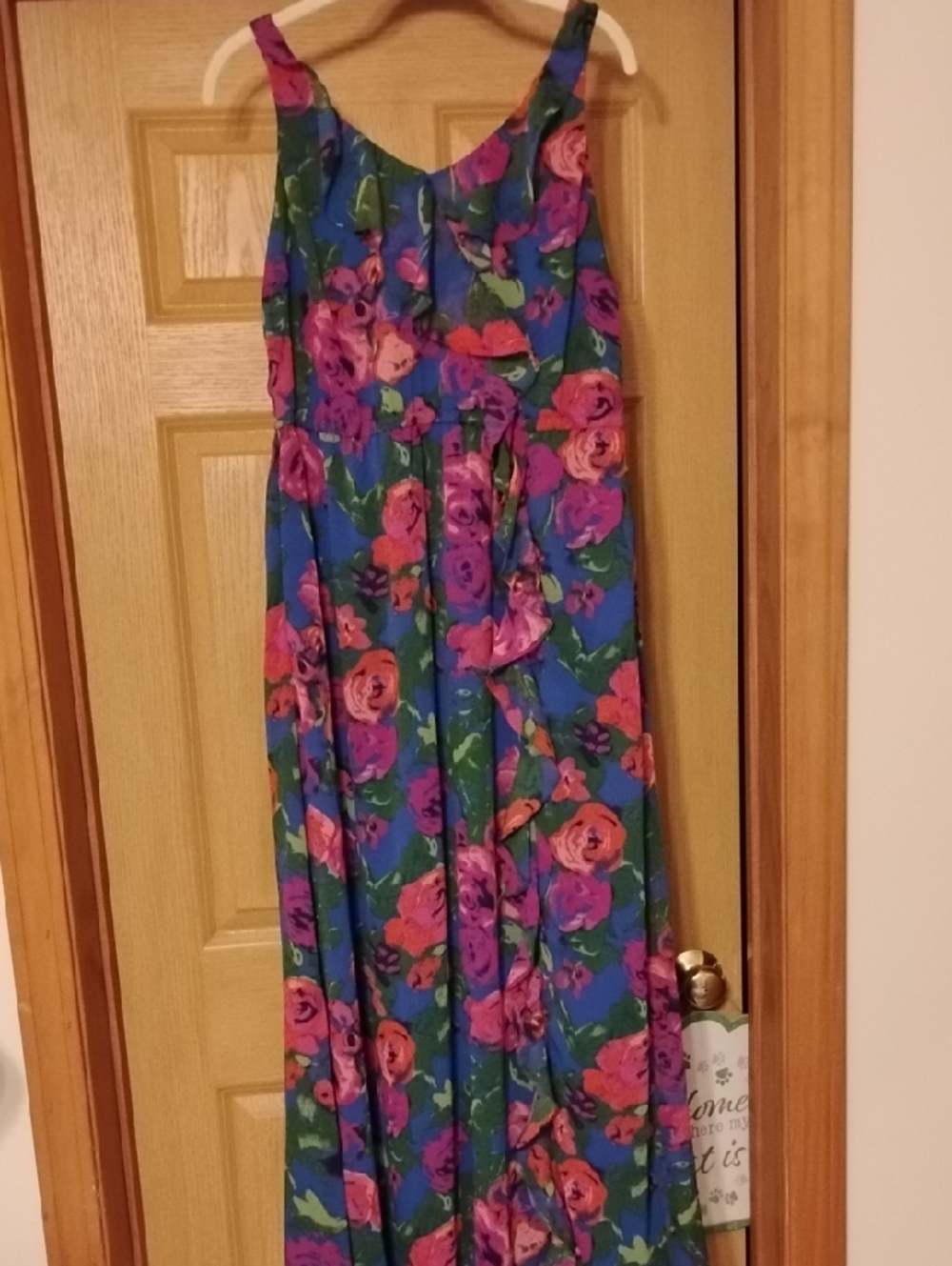 Isaac Mizrahi Royal Blue Floral Maxi Dress with Vneckline And Ruffle Accent
